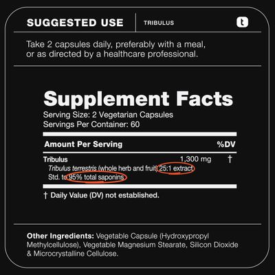 Tribulus Terrestris for Men - Ultra High Potency 25:1 Extract with 95 Saponins - 1300mg Pure Concentrated Formula - Third-Party Lab Tested for Purity Quality - 120 Capsules