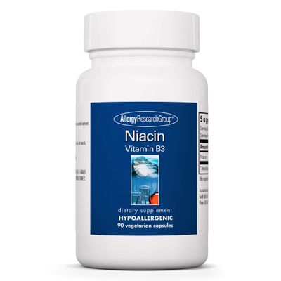 Allergy Research Group Niacin Supplement - Vitamin B3 for Men Women, Niacin with Flush, Nicotinic Acid, NAD, 250mg Vegetarian Capsules - 90 Count