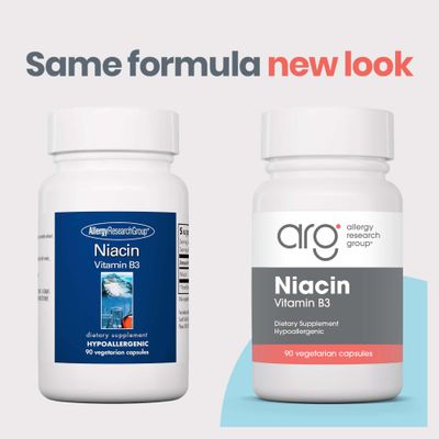Allergy Research Group Niacin Supplement - Vitamin B3 for Men Women, Niacin with Flush, Nicotinic Acid, NAD, 250mg Vegetarian Capsules - 90 Count