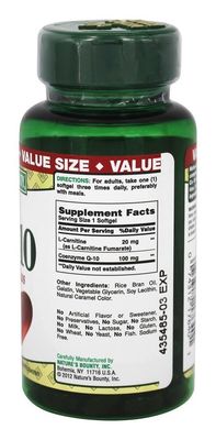 CoQ10 by Natures Bounty, Dietary Supplement, Supports Heart Health, 100mg Plus L-Carnitine, 60 Softgels