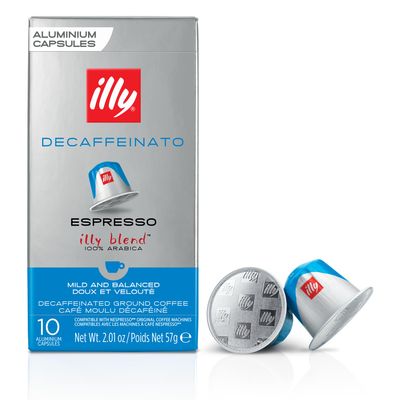 illy Aluminum Espresso Capsules - Compatible with Nespresso Machines - Decaf Coffee - Mild Balanced - Notes of Caramel and Chocolate - Single Serve Capsules - 10 Count Pack of 10