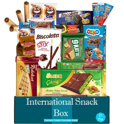 International Turkish Chocolate Pack of 21 Dubai chocolate 93 Grams 20 Chocolate Snaks Asian European, Candy, Cookies, Crackers, Sweet, Delight Wafer A Gift Box for Christmas family and friends