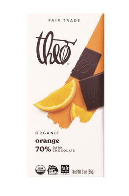 Theo Chocolate Orange Organic Dark Chocolate Bar, 70 Cacao, 6 Pack Vegan, Fair Trade