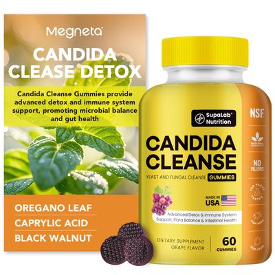 MEGNETA Candida Cleanse Support Gummies -Gut Health, Flora Balance Immune Support Detox Cleanse Supplement for Women Men, with Oregano Leaf, Wormwood, Black Walnut Caprylic Acid 60 Gummies