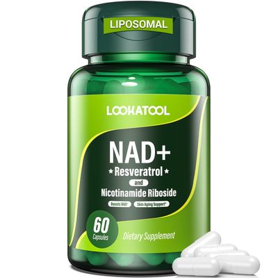 Lookatool NAD Resveratrol Supplement, Liposomal Resveratrol, Quercetin NR Supplement for Anti-Aging, Focus, Energy, 60 Capsules