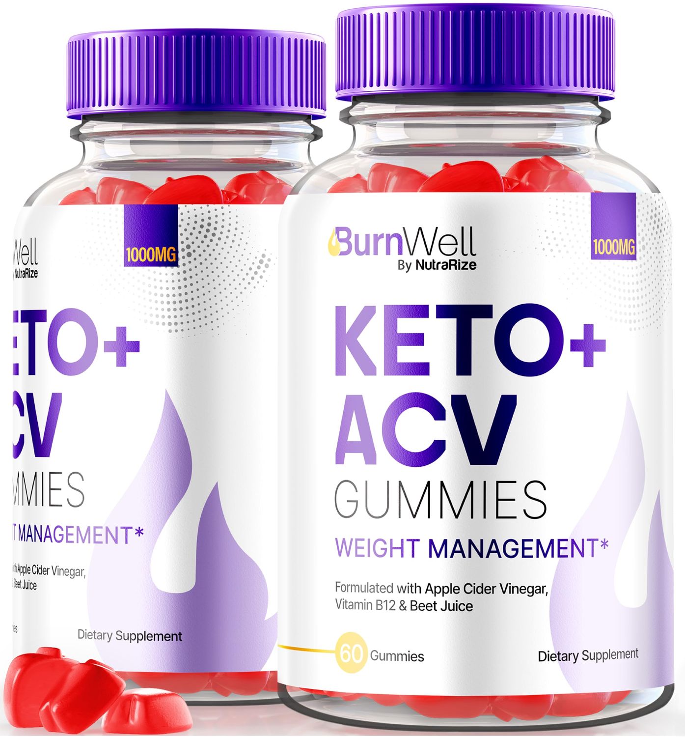 NutraRize Pack of 2 BurnWell Keto ACV Gummies Advanced Weight Loss Formula, 1000 MG Apple Cider Vinegar, Keto with B-Vitamins Plus ACV Gummy, Official Reviews 120 Gummies