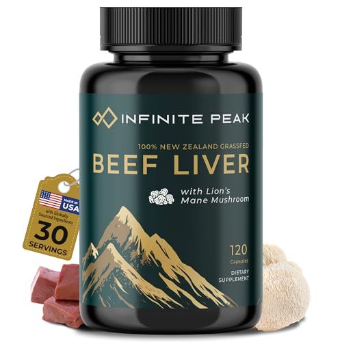 Natural Energy Focus for High Performing Professionals wGrass Fed Beef Liver Capsules wLions Mane Grassfed Beef Liver Supplement Supports Full Body Wellness Iron Levels 30 Serving-120 Cnt