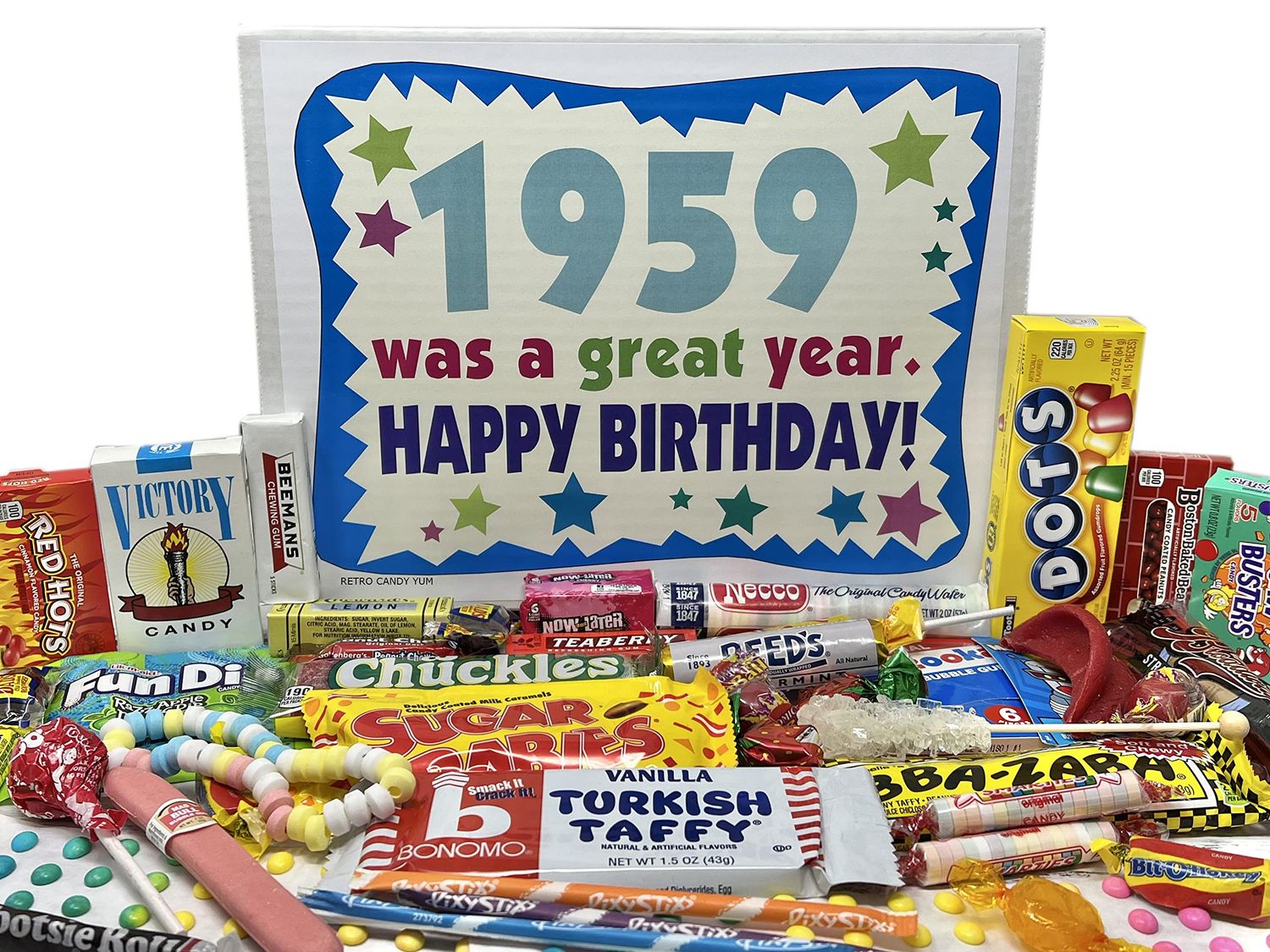 RETRO CANDY YUM 1959 66th Birthday Gift Ideas Candy Assortment from Childhood - 66 Years Old Birthday Gifts for Men and Women Born 1959