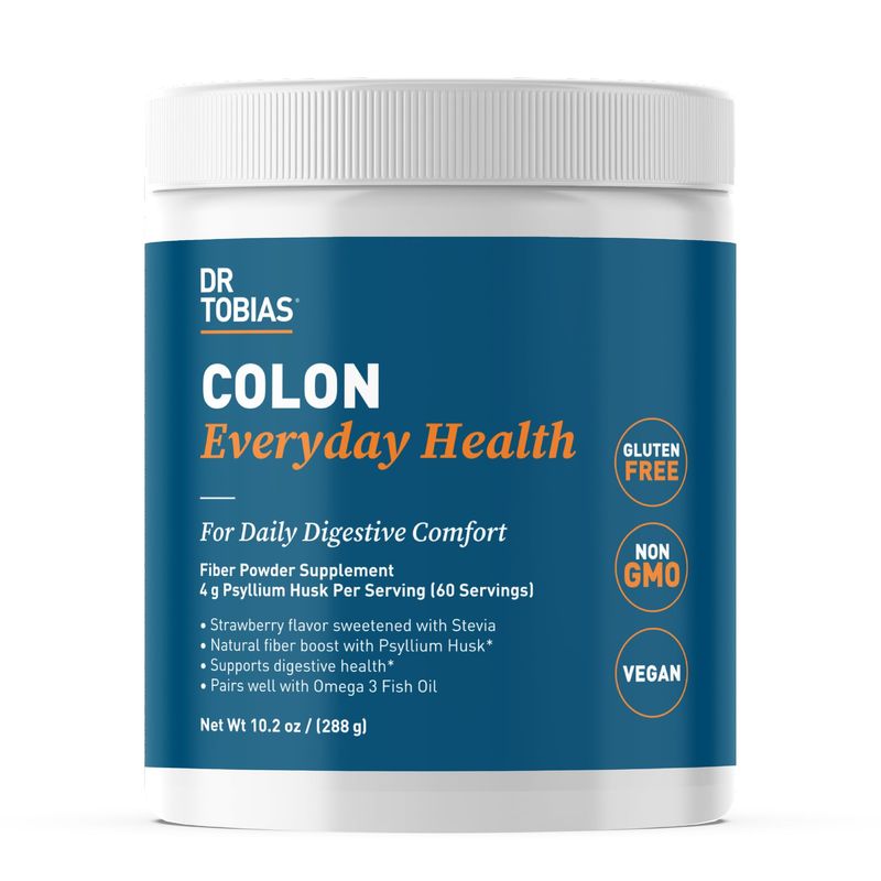 Dr. Tobias Colon Everyday Health - Gut Health for Women Men - Psyllium Fiber Powder Drink with 4g Psyllium Husk Powder per Serving, Vegan, Gluten Free, Non-GMO, Strawberry Flavor, 60 Servings