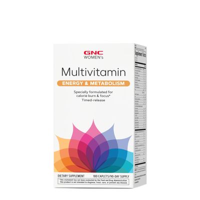 GNC Women s Energy and Metabolism Multivitamin Caplets, Clinically Proven, Calorie Burn, Focus, 100mg Caffeine, Active Nutrition, Immune, Bone, Beauty, Iron, Biotin, Timed Release, 180 ct, 90 svgs