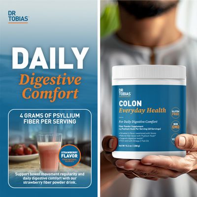 Dr. Tobias Colon Everyday Health - Gut Health for Women Men - Psyllium Fiber Powder Drink with 4g Psyllium Husk Powder per Serving, Vegan, Gluten Free, Non-GMO, Strawberry Flavor, 60 Servings