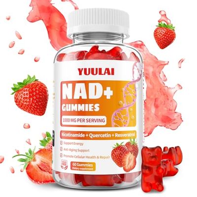 YUULAI NAD Gummies, NAD Supplement for Women - NAD Nicotinamide Riboside Resveratrol 1000MG, NAD Plus Supplement Gummies for Anti-Aging, Cell Regeneration Energy, Strawberry, 60 Count