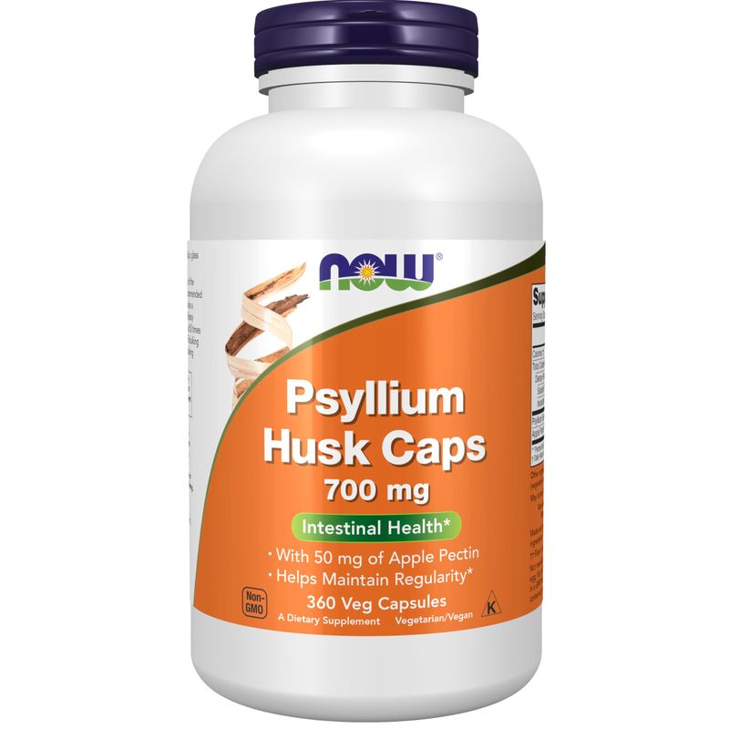 NOW Foods Supplements, Psyllium Husk Caps 700 mg with 50 mg of Apple Pectin, Intestinal Health, 360 Veg Capsules