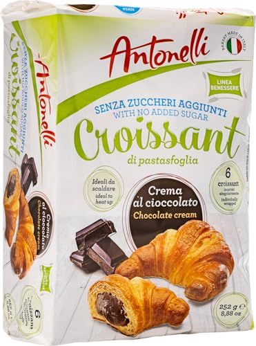 Antonelli, No Added Sugar Croissants with Chocolate Filling, Naturally Leavened Baked Goods with Sweetner, Pack of 6, 252g8.88oz