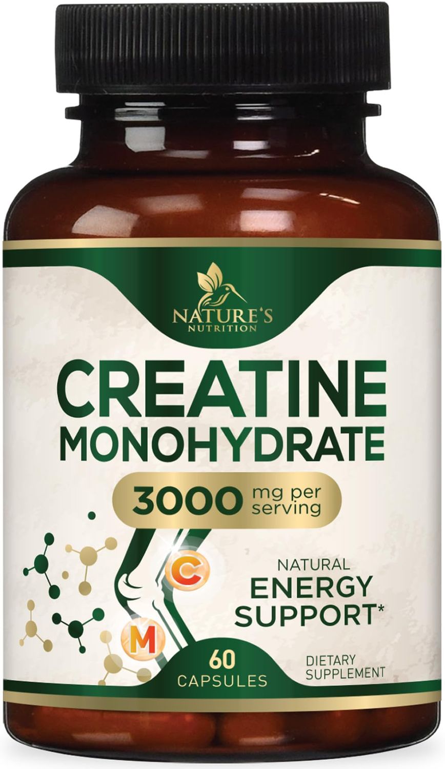 Creatine Monohydrate Capsules 3,000mg Micronized Creatine Supplement Support for Lean Muscle Strength Endurance, Creatine Pills for Women Men, Unflavored Tablets Non-GMO Gluten Free - 60 Capsules