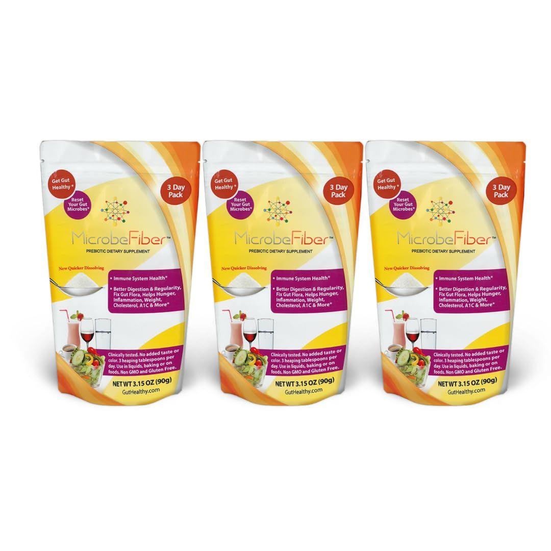 MicrobeFiber Prebiotic Soluble Fiber - Reset Gut Microbes Get Gut Healthy - 3-Day Travel Pack