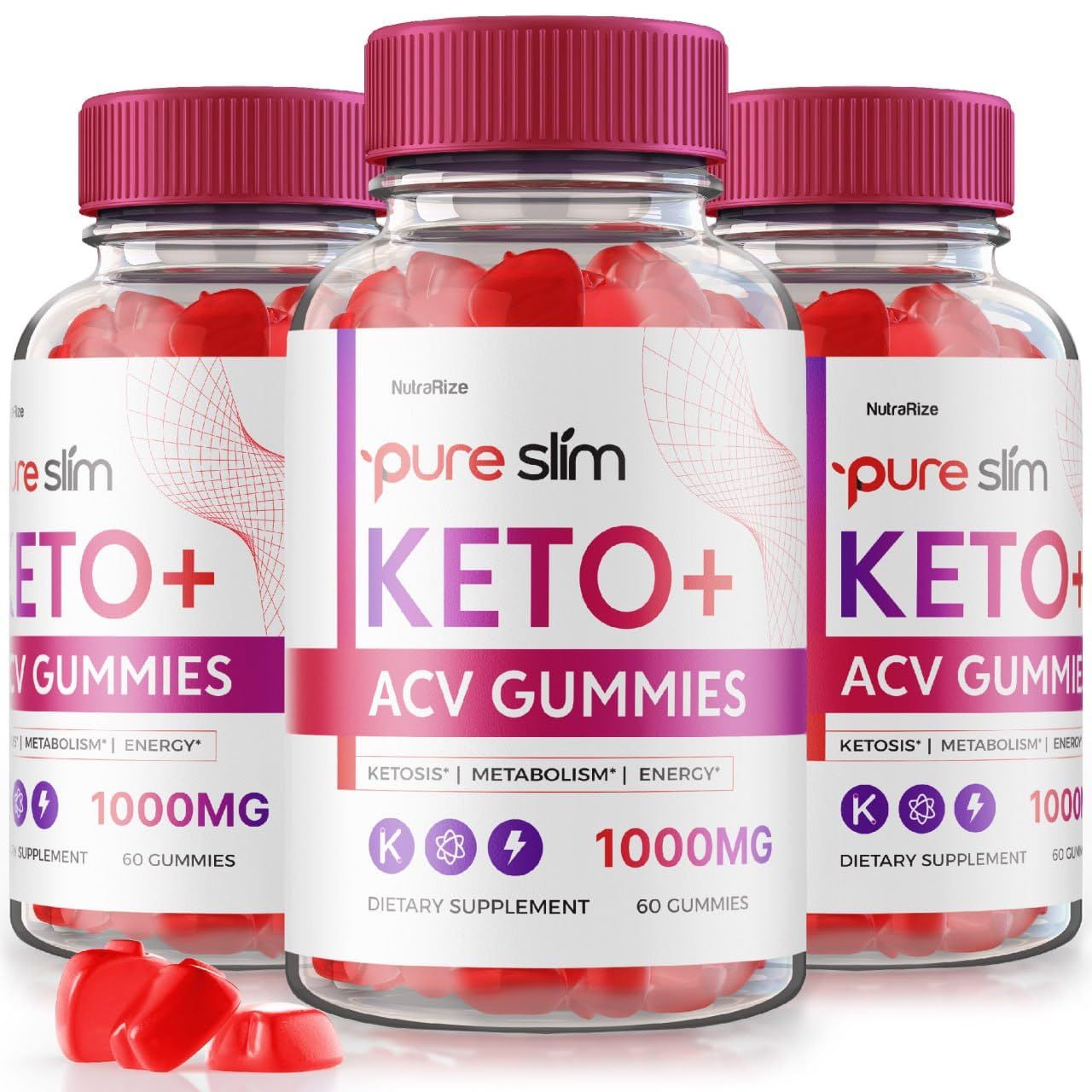 NutraRize Pack of 3 Pure Slim Keto ACV Gummies Advanced Weight Loss, Maximum Strength Supplement 180 Gummies