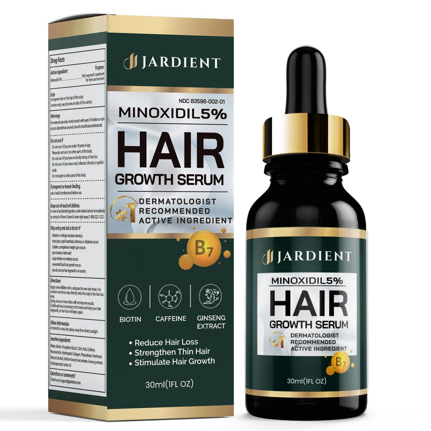 Jardient Minoxidil 5 Serum for Men and Women: Hair Growth Oil with Monoxide, Biotin, Beard Growth Kit - Minoxidil Serum - 1 Fl Oz - Prevent Hair Loss, Regrowth Treatment