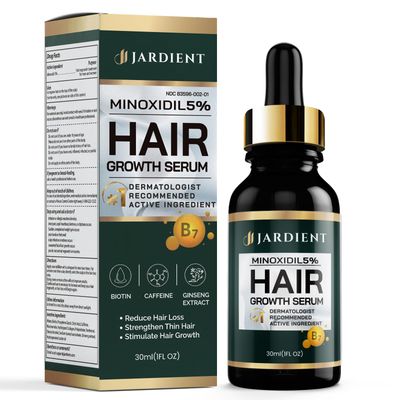 Jardient Minoxidil 5 Serum for Men and Women: Hair Growth Oil with Monoxide, Biotin, Beard Growth Kit - Minoxidil Serum - 1 Fl Oz - Prevent Hair Loss, Regrowth Treatment