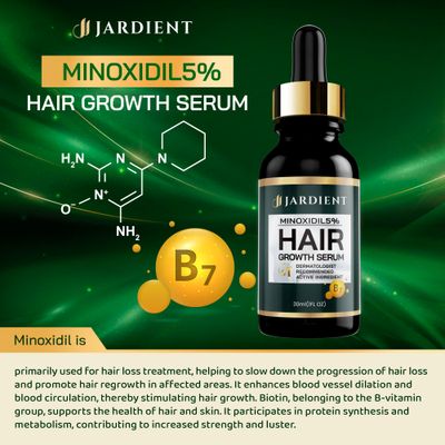 Jardient Minoxidil 5 Serum for Men and Women: Hair Growth Oil with Monoxide, Biotin, Beard Growth Kit - Minoxidil Serum - 1 Fl Oz - Prevent Hair Loss, Regrowth Treatment