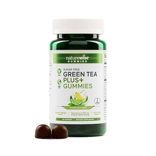 NatureWise Green Tea Gummies - Keto, Sugar Free - Supports Fitness Goals for Women Men - 500mg Green Tea Raspberry Ketones, Garcinia Cambogia - Vegan, No Gluten - 60 Count1-Month Supply