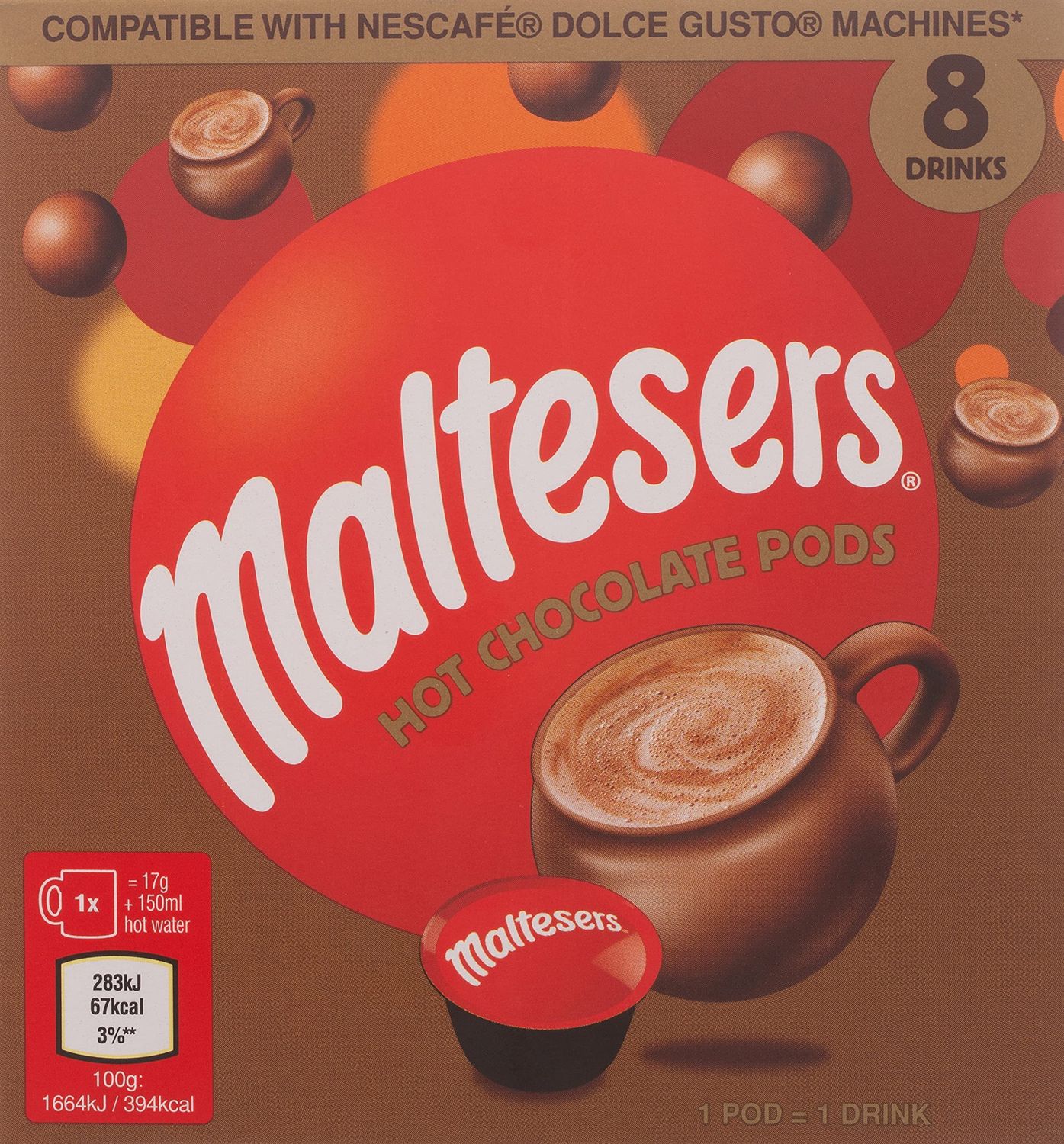 Maltesers 8 Hot Chocolate Pods. Dolce Gusto Compatible 8x17g