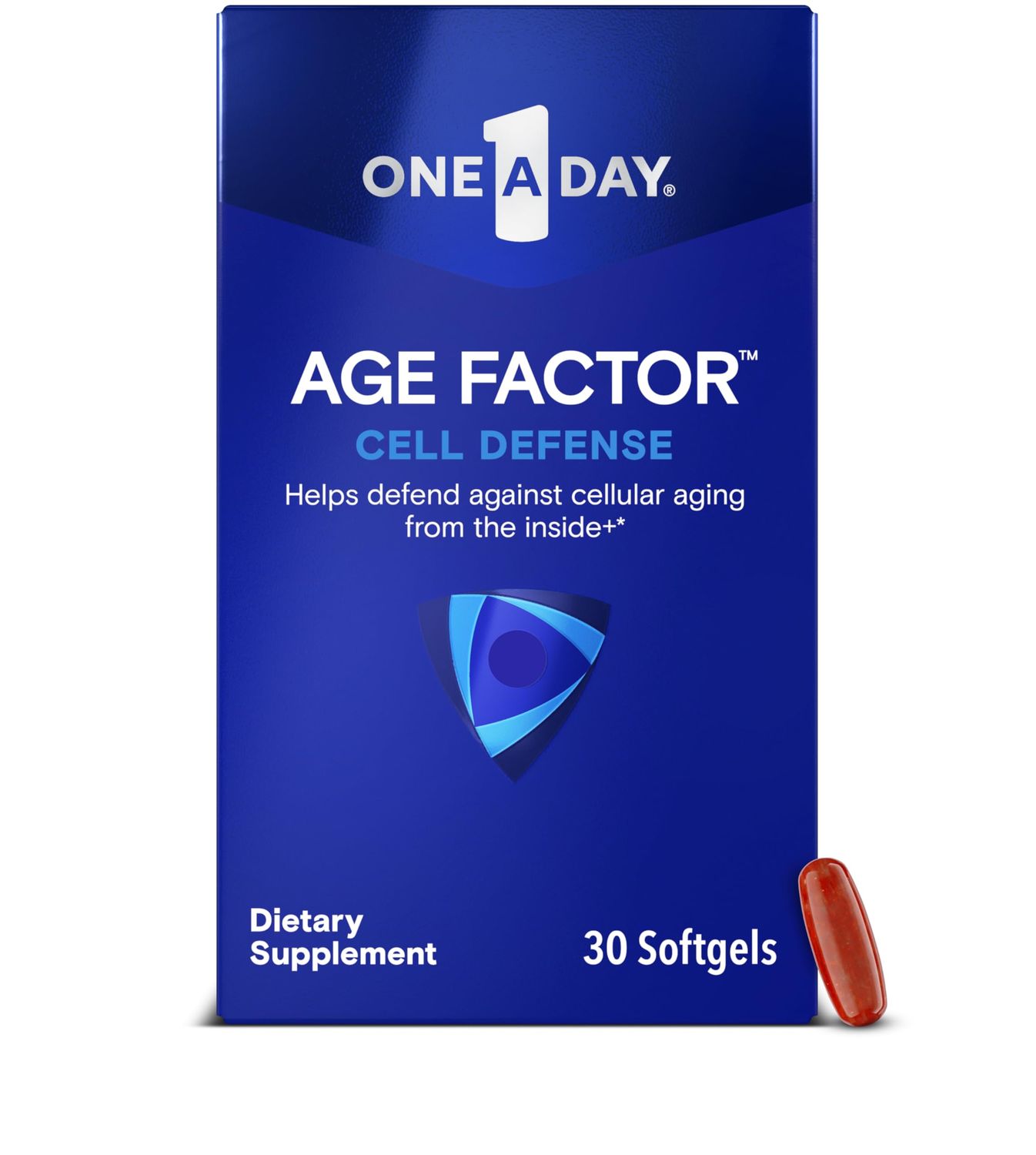 One A Day Age Factor Cell Defense-Cell Health Supplement to Support Healthy Aging Journey, Cell Health Support for Adults, with Olive Polyphenols, Resveratrol, Vitamin B3 Niacinamide, 30 Softgels
