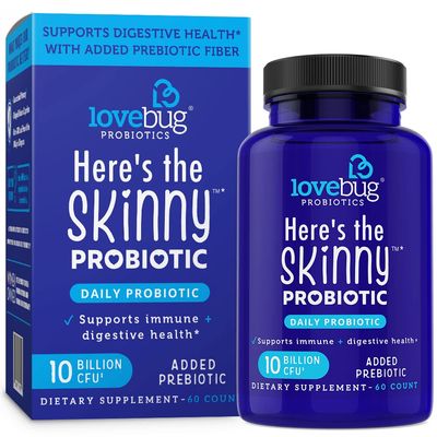 Lovebug Heres The Skinny Helps with Constipation, Gas, Bloat Digestive Upset Multi-Strain Probiotics 10 Billion CFU, 60 Count