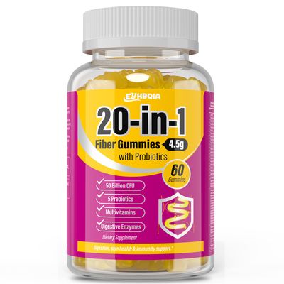 EYHBQIA Fiber Supplement 20-in-1, Fiber Gummies for Adults, 50 Billion CFU Probiotic Prebiotic Supplement with Inulin, Psyllium, Support for Gut Digestive Health, 60-Count, Orange-69A