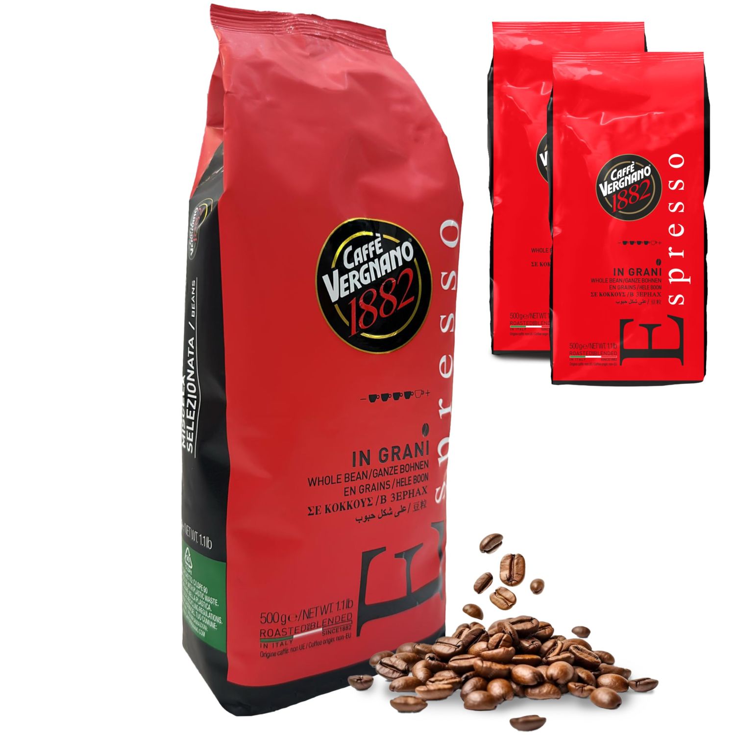 Caffe Vergnano 1882 Espresso Whole Bean Arabica Roast Coffee - Italian Medium Roast Coffee Beans with Notes of Chocolate, Nuts Caramel, Intensity 710, 3.3 lbs