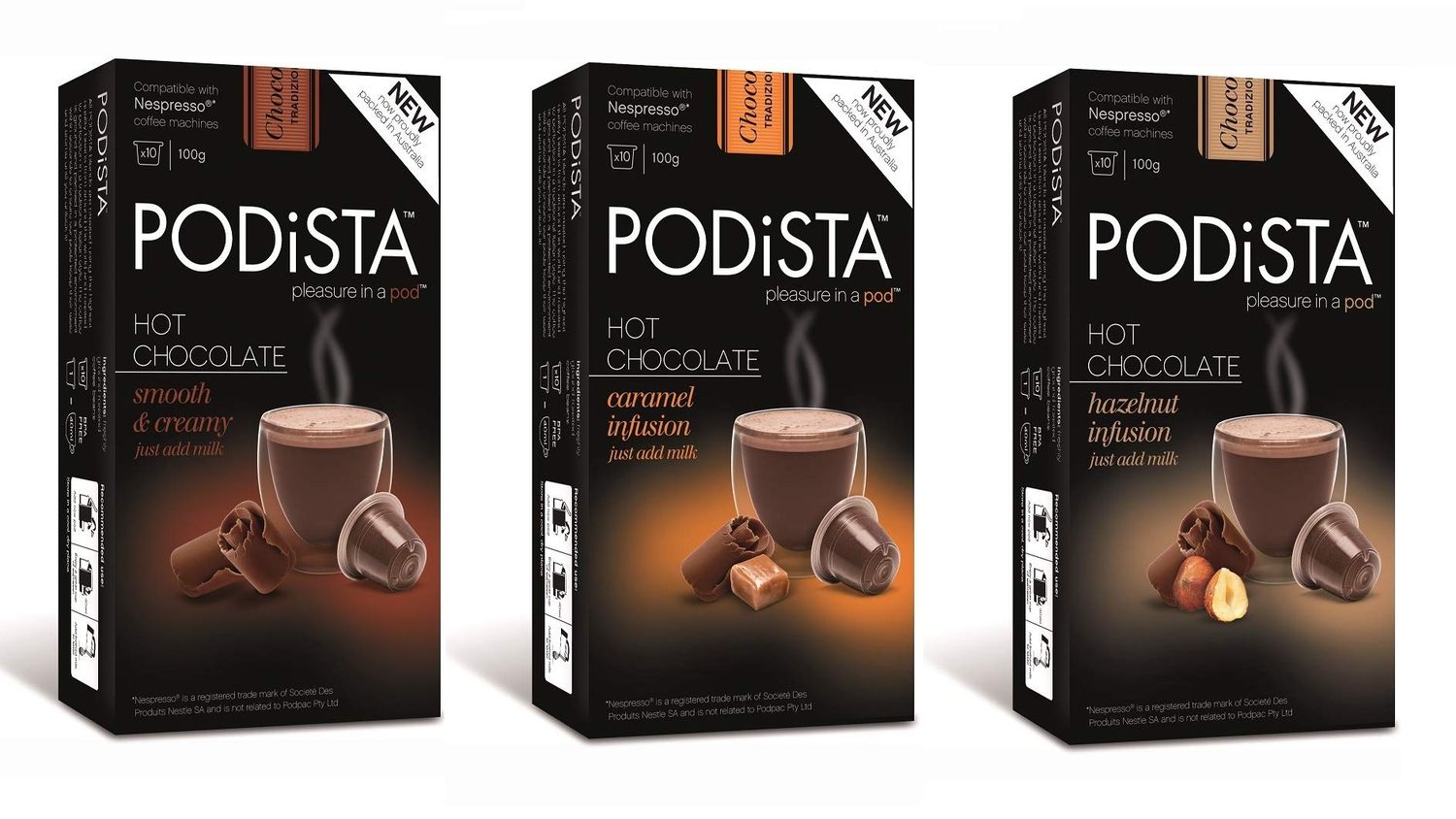Hot Chocolate Nespresso Original-Line Compatible Capsules Hot Cocoa Pods - Variety Pack - 3 Flavors 3 Boxes - 30 Pod Package