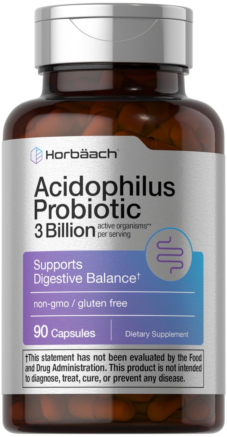 Horb ach Probiotic for Women Mens Digestive Health 3 Billion CFU 90 Capsules Non-GMO Gluten Free