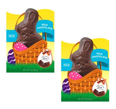 Milk Chocolate Bunnies - Pack of 2 - Solid Milk Chocolate - Smiling Sweets - Perfect for Easter Baskets or Sharing with Friends and Family - Tasty Traditions