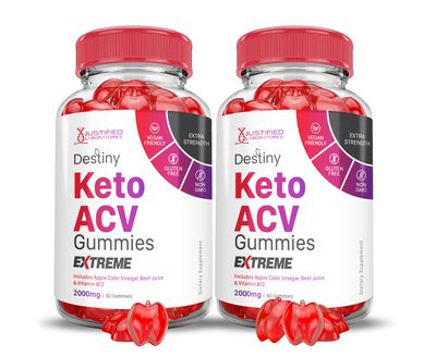 2 Pack Destiny Keto ACV Gummies Extreme 2000MG Destiny Keto Gummies Advanced Formula Apple Cider Vinegar with Pomegranate Beet Juice Powder B12 Vegan Non GMO 120 Gummys