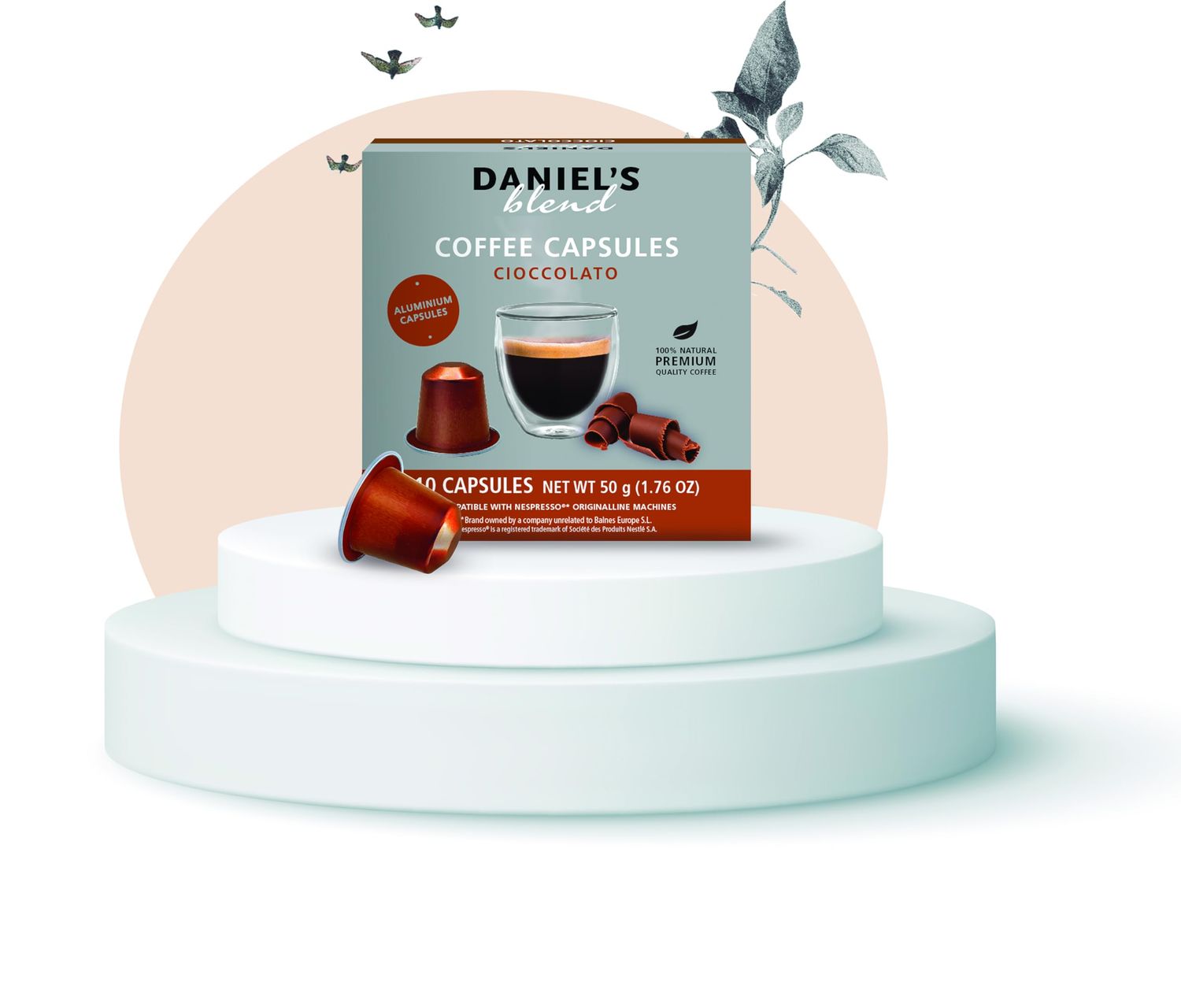 New Daniels Blend Single-Serve Aluminum Coffee Pods Compatible with Nespresso Machine, Kosher Certified, 120 Pods Cioccolato, 120 Pods Chocolate Flavor Flavored Infused
