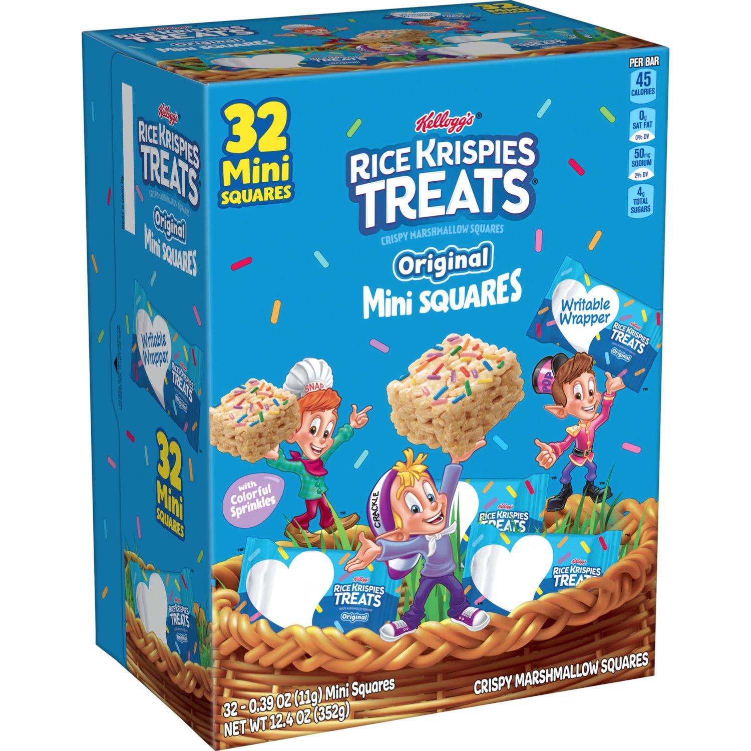 Rice Krispies Treats Crispy Mini Marshmallow Squares, Easter Snacks, Cereal Bars, Original with Colorful Sprinkles, 12.4oz Box 32 Count
