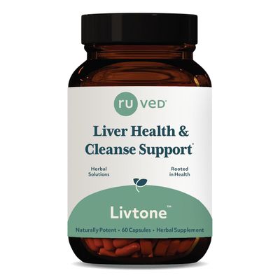 Ruved Livtone, Powerful Doctor-Formulated Liver Support with Berberine, Andrographis and Amla, Ayurvedic Herbal Supplement for Detoxification and Gastrointestinal Health, 60 Vegetarian Capsules