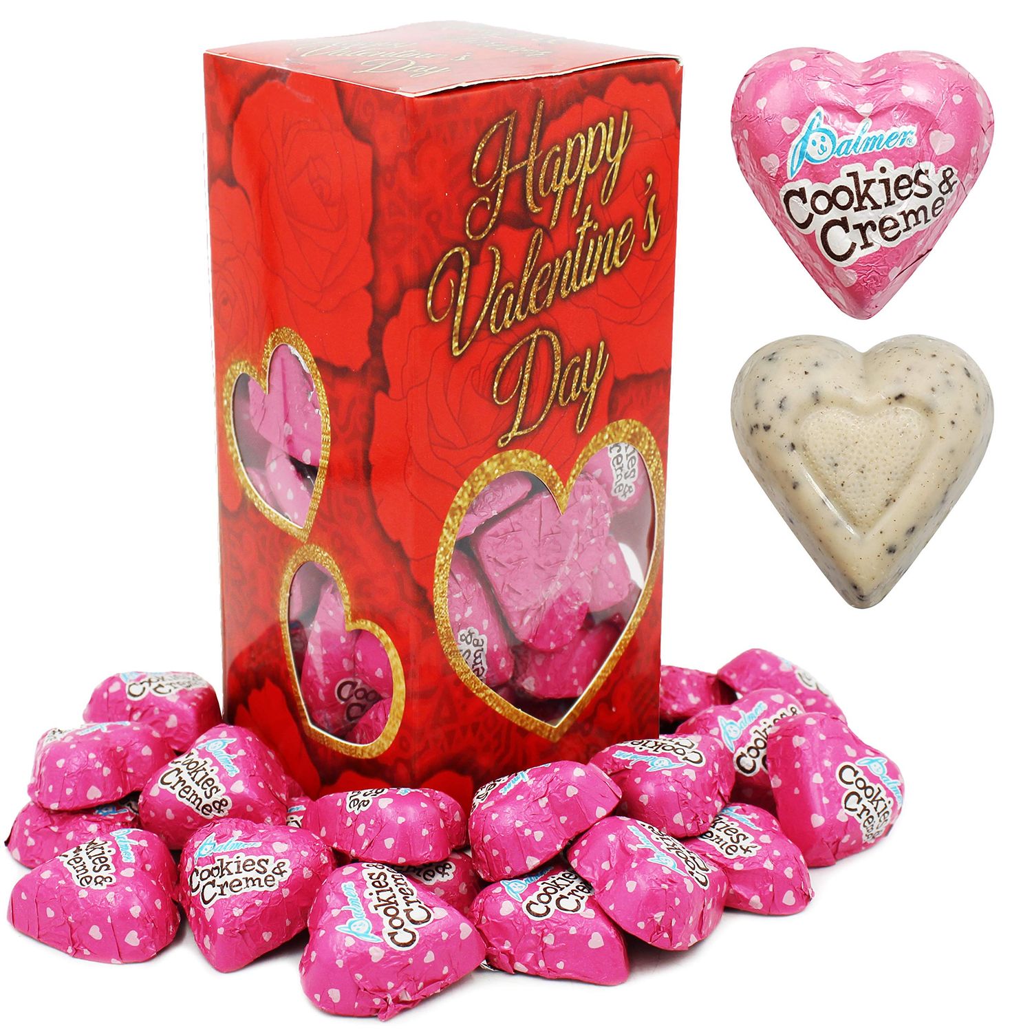 Fruidles Valentine&#39;s Milk Chocolate Cookies &amp; Cream Hearts, Creamy Chocolaty Hearts, Holiday Treats, Individually Wrapped Foils, Kosher Certified Dairy (40 Count, 1 Pound)