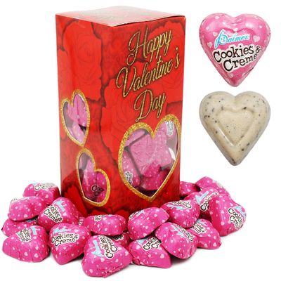 Fruidles Valentine&#39;s Milk Chocolate Cookies &amp; Cream Hearts, Creamy Chocolaty Hearts, Holiday Treats, Individually Wrapped Foils, Kosher Certified Dairy (40 Count, 1 Pound)