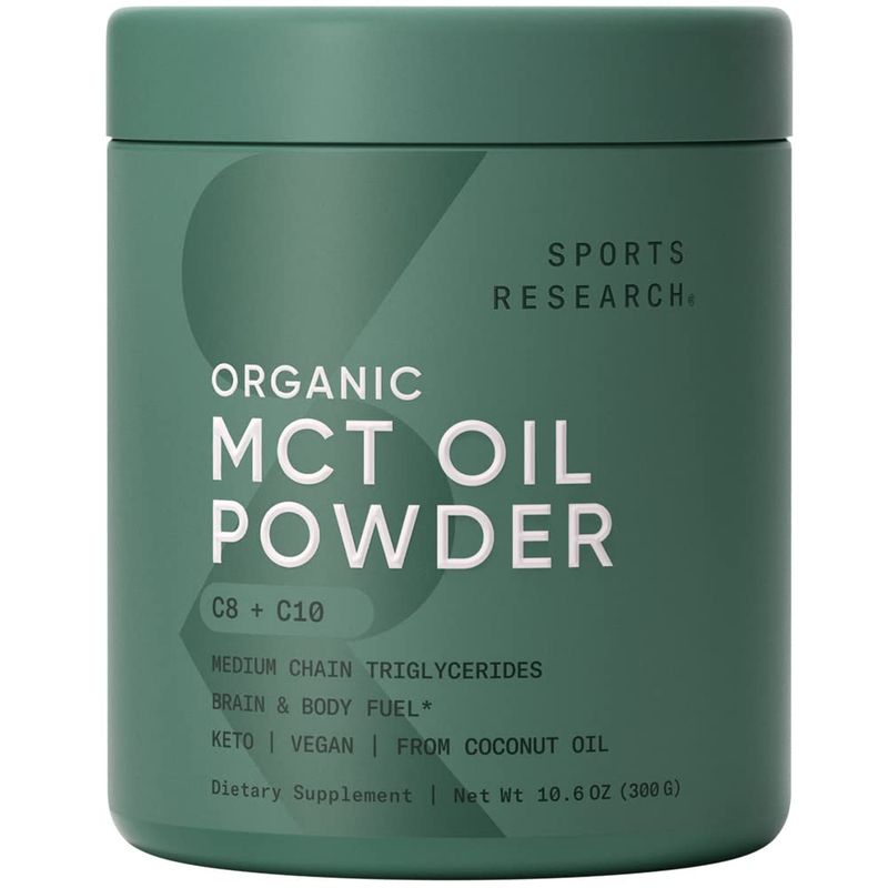 Sports Research Organic MCT Oil Powder - Keto &amp; Vegan MCTs C8, C10 from Coconuts - Fatty Acid Brain &amp; Body Fuel, Non-GMO &amp; Gluten Free - Unflavored, Perfect in Coffee, Tea &amp; Protein Shakes - 10.6 oz