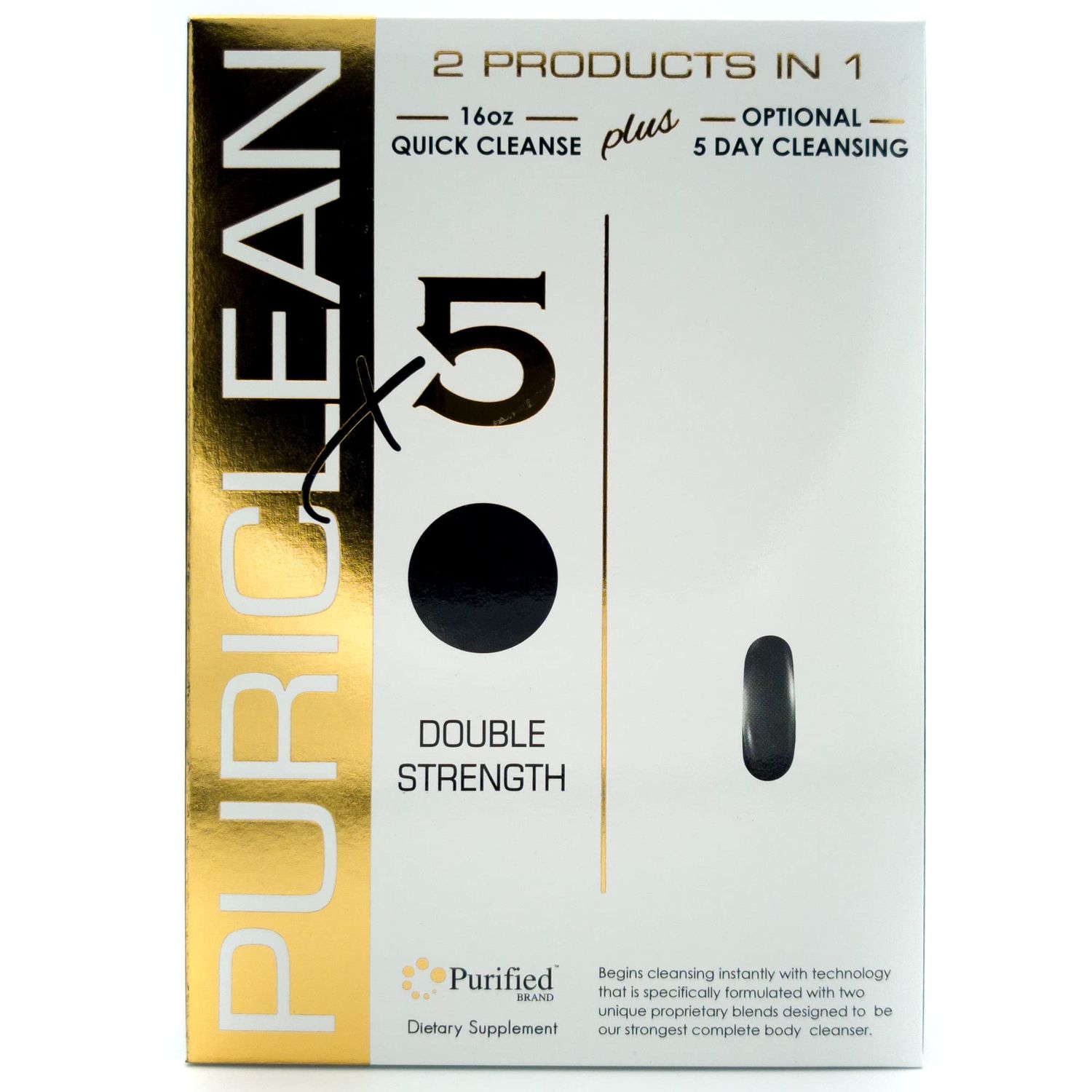 Puriclean X5 Complete Body Cleanser 2 in 1 Detox - Double Strength Cleansing Support - 5-Day Detoxifying to Flush Out Toxins- 20 Capsules 1 Fast Softgel 2 Pack