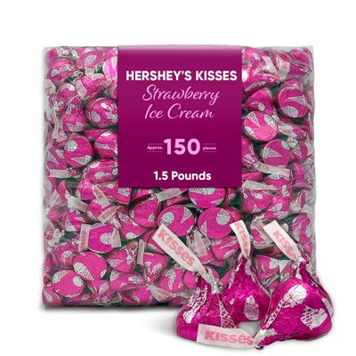 Strawberry Ice Cream Flavored Chocolate Kisses - 1.5 lb Bulk Pack, Approx. 150 Individually Wrapped Pieces, Smooth Creamy, Perfect for Snacking, Sharing Candy Buffets