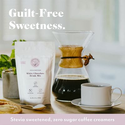 5 SPARROWS Sugar-Free White Chocolate Flavored Drink Mix - Stevia, Keto Friendly, Low FODMAP - No Sugar Coffee Creamer, 10oz