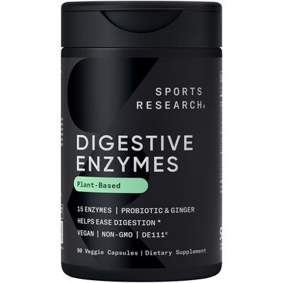 Sports Research Digestive Enzymes with Probiotics Ginger - Plant Based for Dairy, Protein, Sugar Carbs - Non-GMO Verified Vegan Friendly 90 Veggie Capsules