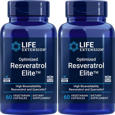 Life Extension Optimized Resveratrol Elite, 60 Vegetarian Capsules Pack of 2, with Bio-Quercetin phytosome Non GMO, Gluten Free