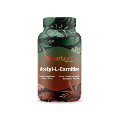 EarthNutri Acetyl-L-Carnitine Capsule - Additive Free, Gluten Free, No Fillers, No Preservatives - Acetyl L-Carnitine Supplement for Cognitive Support Energy - 500mg Per Serving, Unflavored 90 Count