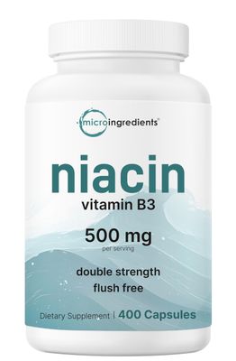 Micro Ingredients Niacin 500mg Per Serving, 400 Capsules Flush Free B3 Vitamins Double Strength Essential B Vitamin Supplement Skin Care Health Energy Support Non-GMO, Gluten Free