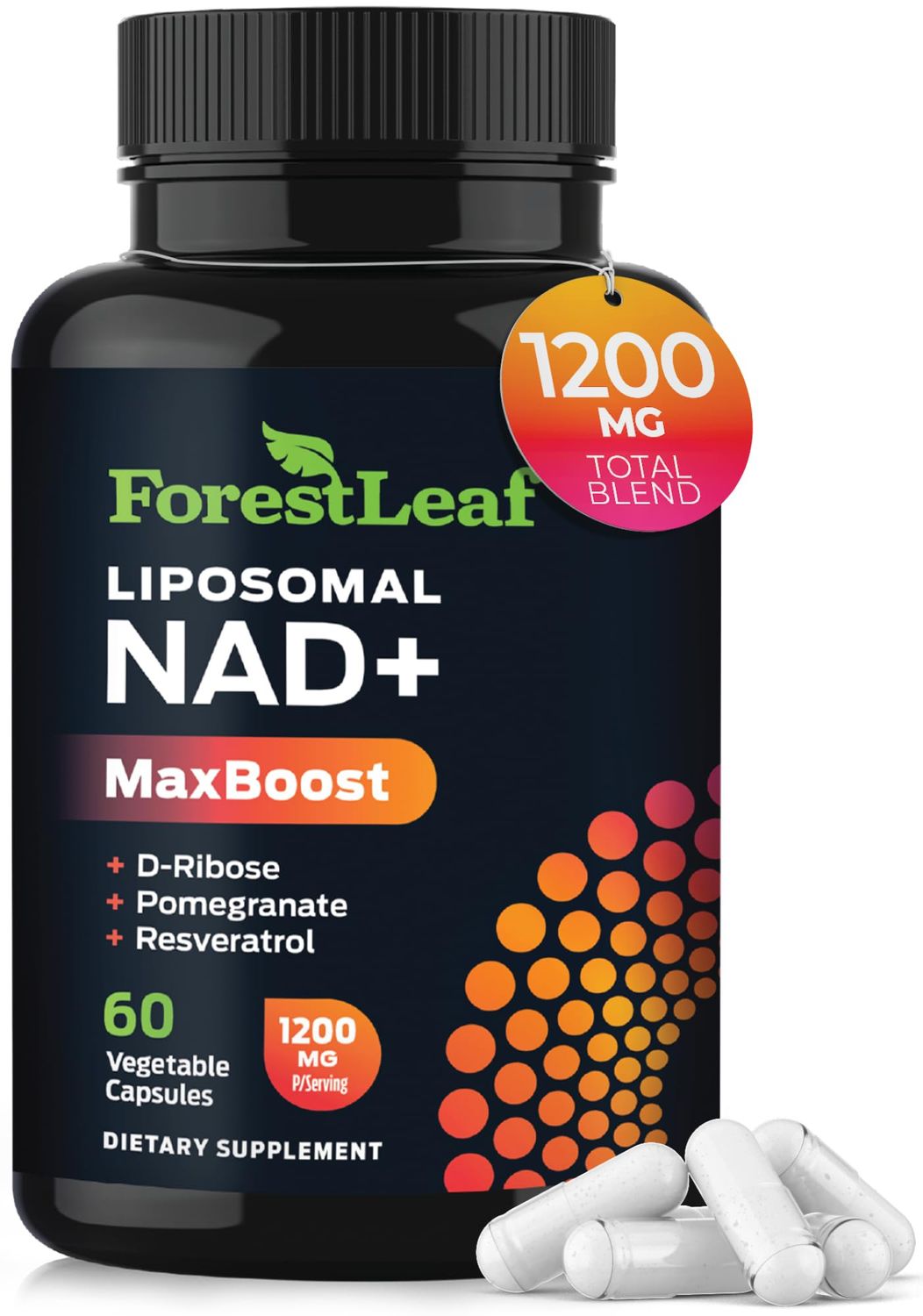 NAD Supplement, Liposomal NAD Resveratrol Supplement for Women Men 1200mg w D-Ribose Pomegranate NAD Plus MaxBoost for Longevity, Anti-Aging, Cellular Energy, NMN Alternative 60 Caps
