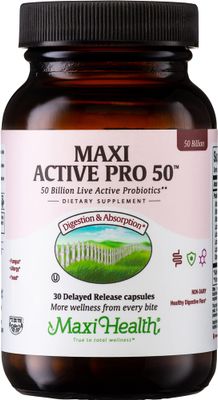 Maxi Health Probiotic Plus Ultimate Prebiotic Advanced Live Probiotics Formula - 50 Billion Live Active Probiotic - 15 Strains - Ultra Protection - Active Pro-50-30 Count