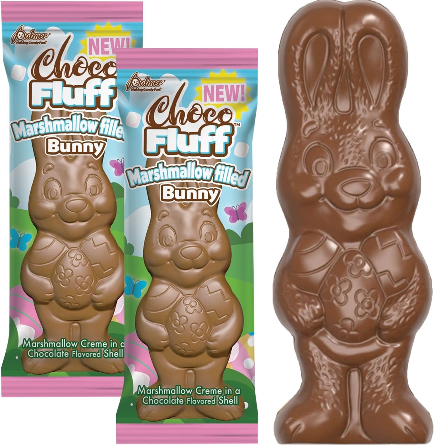 Fruidles Chocofluff Easter Bunny Holiday Treats, Marshmallow filled Bunny, Party Bag Fillers, Individually Boxed, Kosher Certified Dairy, 3.8 oz Chocolate Bar 2-Pack